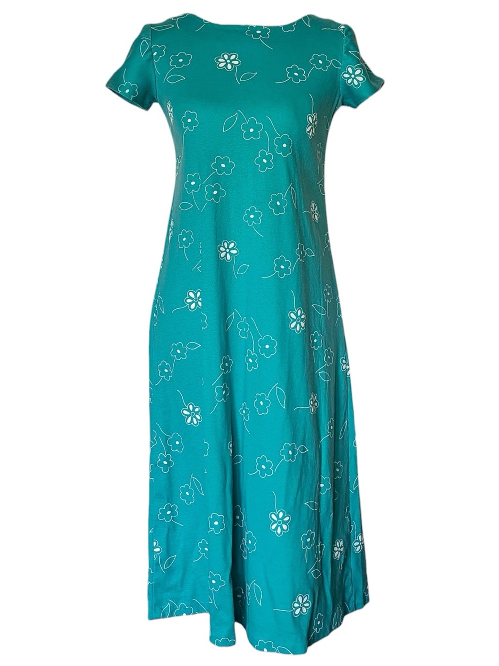 90s Vintage Mary Kay Stanton Aqua Floral Midi Dress
